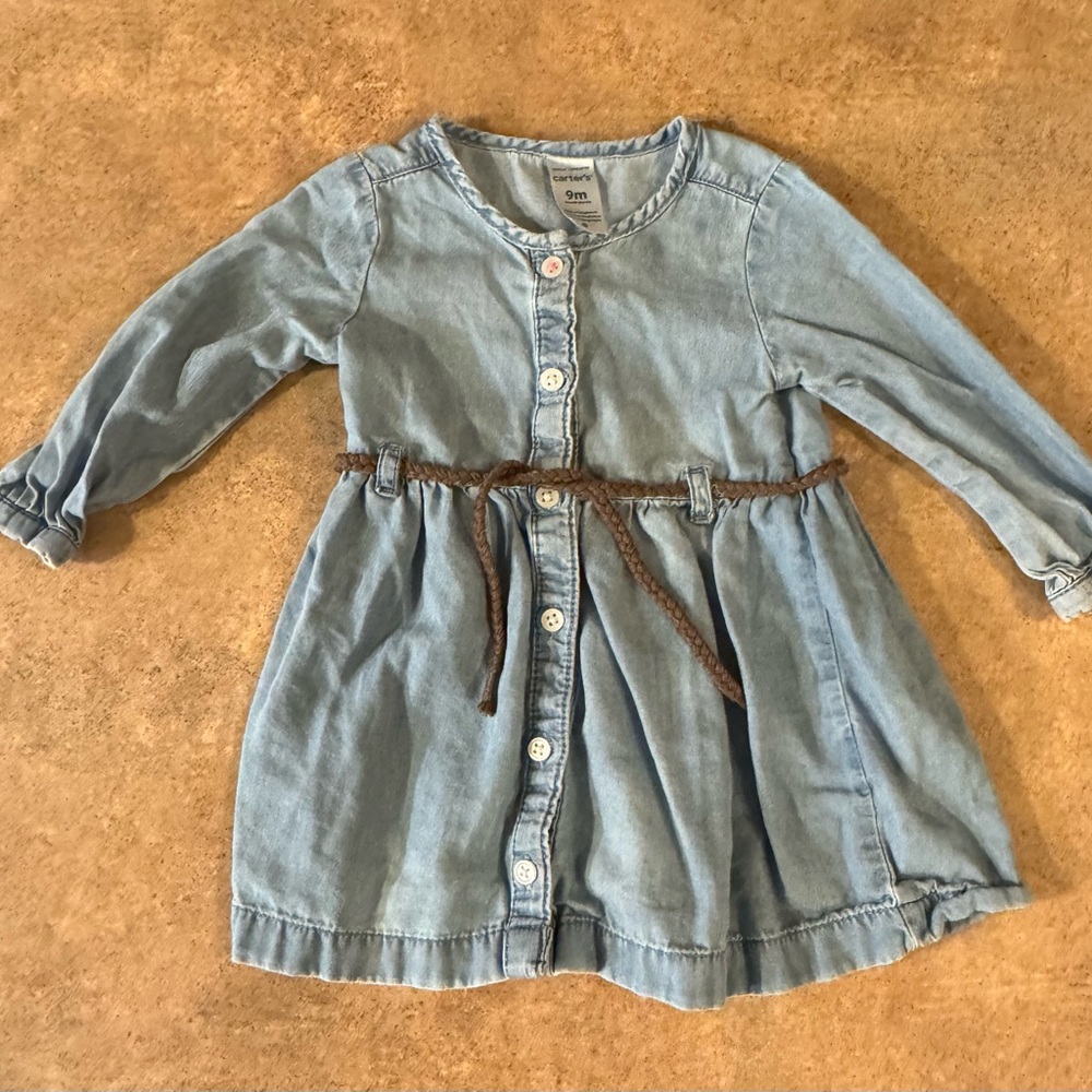 Carter's - Infant Blue Denim Dress with Brown Belt, Size 9M - Picture 3 of 6